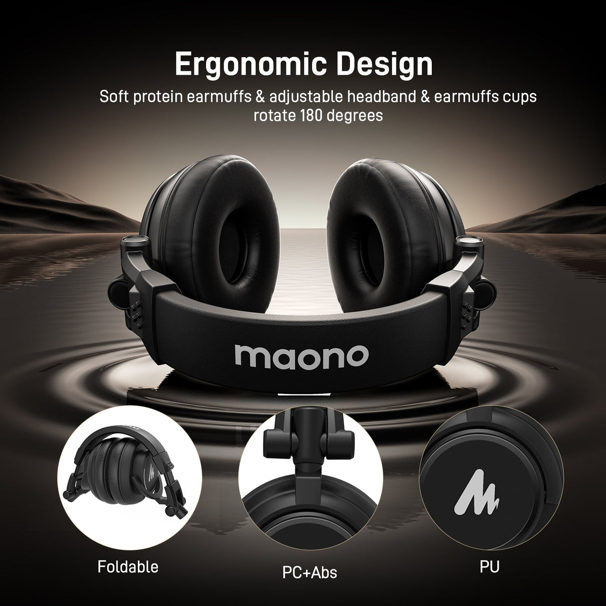 Maono Studio Closed-Back Headphones 50mm – AU-MH601 with 3.5mm & 6.35mm Jack